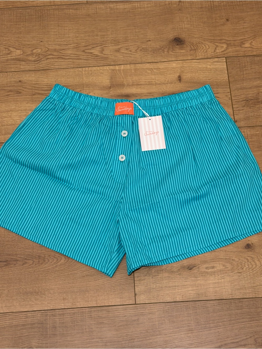 Size Large - In My Sundays Turquoise Stripe Women's Sleep Shorts